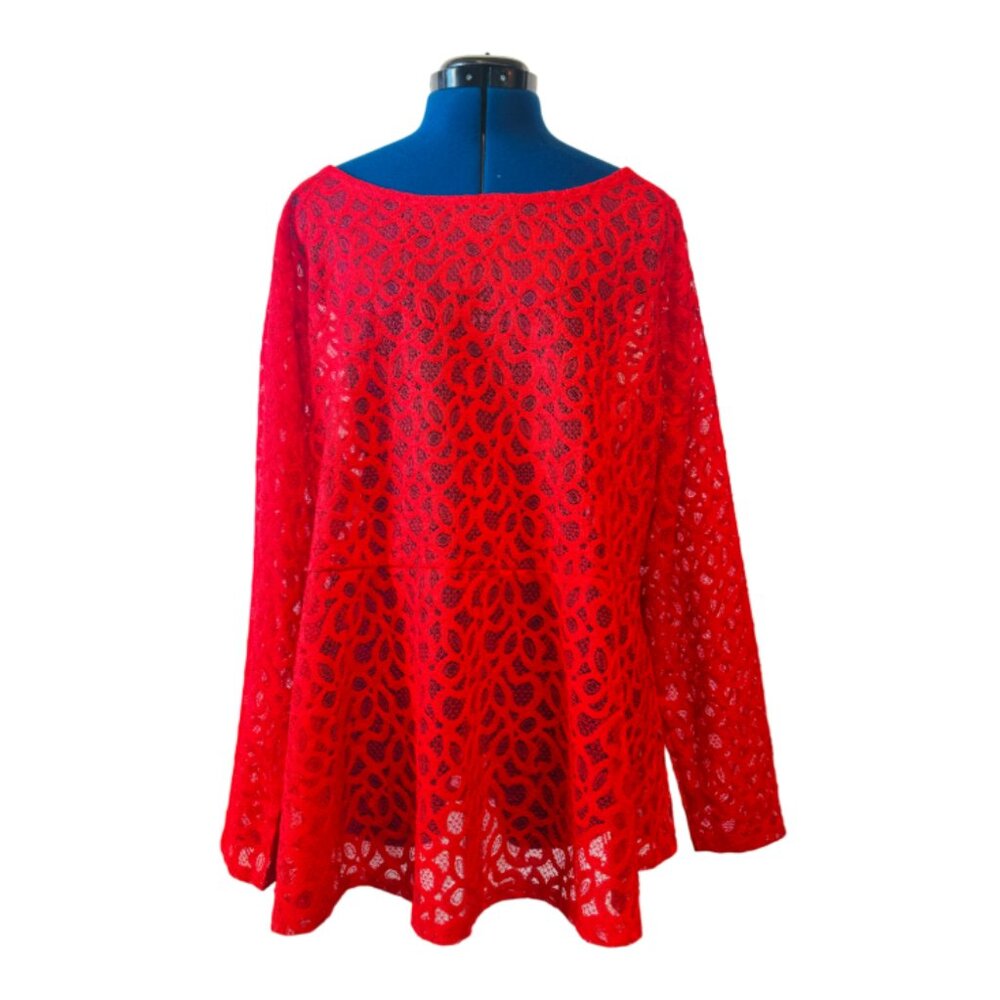 Lane Bryant Red Lace Long Sleeve Peplum Top